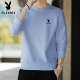 花花公子圆领卫衣男士装春秋冬季款加绒长袖t恤宽松休闲打底衫外套上衣服 蓝色 XL