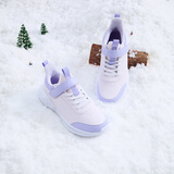 361°儿童运动鞋男童跑鞋秋冬密网轻便魔术贴女童皮革加绒保暖运动鞋 【皮革加绒】玫瑰水紫色/柔紫色/淡粉紫 37