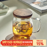 忆壶茶 玻璃茶杯茶具喝水杯子茶道杯 绿茶杯红茶带过滤竹木盖泡茶杯 黑胡桃木盖500ML