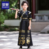 罗蒙儿童汉服套装男童秋款新式国风唐装中秋节毕业演出服 黑色110