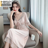莫代尔女士睡衣女仿真丝性感睡裙夏季薄款冰丝家居服套头蕾丝边长裙