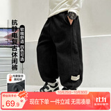 左西男童加绒裤子休闲裤2025新款儿童一体绒灯芯绒长裤潮 黑色 120