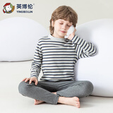 英博伦秋冬儿童内衣男纯棉男童秋衣秋裤套装中大童长袖全棉睡衣男 81565绿条 120
