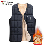 啄木鸟羽绒马甲男秋冬季加绒加厚打底背心男士内搭保暖御寒中老年衣服 浅蓝色 XL