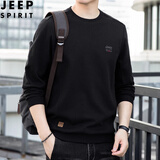 JEEP吉普卫衣男2026年春秋季新款圆领棉质大码宽松套头长袖T恤男装潮 黑色 2XL 建议165-180斤