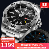 野狼手表緑水鬼男士全自动机械表防水氚气夜光运动军事风格男表V1019 本色黑面款-蓝光