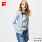 优衣库女装AIRism高弹力防紫外线拉链连帽衫防晒UPF50+修身477049 61 水蓝色 M /160/84A