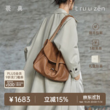 裘真复古001邮差包女单肩通勤大容量斜挎包植鞣头层牛皮包 大象灰-大号