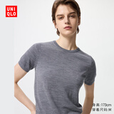 优衣库女装精纺美利奴羊毛圆领针织衫/短袖通勤25秋冬新款478335 05 天灰色 XL