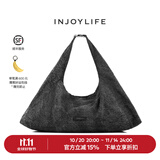 INJOYLIFE牛仔系列丹宁气囊包骑行斜挎包复古轻便旅行包大容量单肩包 牛仔气囊包(大号) 大包