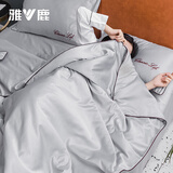 雅鹿水洗冰丝空调被床上四件套夏凉被单人宿舍夏被双人冰凉夏天薄被子 字母-银灰【冰丝凉感夏被】 床单款 四件套/2.0*2.3m夏被+床单+2枕套