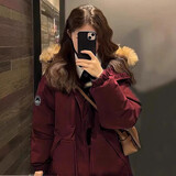 欧迪惠（Oudihui）羽绒棉服女冬季2026年新款连帽羽棉袄绒服女外套小个子工装派克服 酒红色 S 建议80-100斤