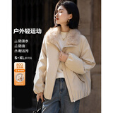 德玛纳【三防黑科技】冬季可拆毛领小提花北欧棉袖子80G发热棉女棉衣