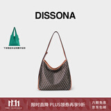 DISSONA迪桑娜女包幸运锦囊hobo包老花包单肩手提包情侣通勤包中性腋下包 棕色-小号（肩带可调节）