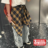 CEENIU格子屁帘女遮胯打底神器下摆内搭叠穿休闲风裙边一片式系带屁帘裙 【黑黄格】衬衫裙摆 均码