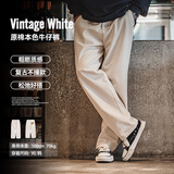 马登工装美式复古棉籽壳原色牛仔裤男秋季cleanfit宽松直筒休闲长裤子 米白色 【微喇/美式高街男裤】 L
