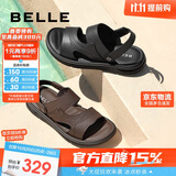 百丽户外两穿凉拖男夏季商场同款牛皮休闲沙滩凉鞋8GF01BL4 棕色 40
