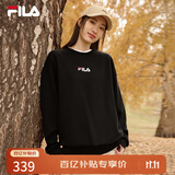 FILA 斐乐女装卫衣男女同款套头卫衣秋冬情侣款休闲加绒保暖长袖上衣 正黑色-BK 2XL 185/104A/XXL