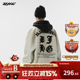 BJHG不计后果秋毛呢PU皮拼接夹克男女高街国潮宽松绣花棒球服休闲外套 灰色 XL  (140-160斤）