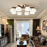 第1顶实木中古风客厅灯吸顶灯新款大厅主灯美式复古卧室餐厅灯具全屋 三色光AA25079+8头-81CM 不要安装-店长推荐