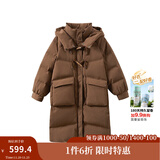 茵曼2025秋冬女装新款鸭绒九江羽绒服极寒轻暖保暖中长厚外套大衣上衣 咖啡色 L