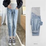 米度丽 孕妇裤春秋孕妇牛仔裤秋季外穿小脚裤孕妇阔腿裤孕妇托腹老爹裤 2735蓝色-力荐01 L（建议100-140斤左右）