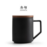 叁旬（sanxun） 知行陶瓷泡茶马克杯带盖过滤水杯女男办公室茶水分离杯子定制 知行【禅风黑】
