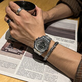 米亚达男士手表全自动机械风格防水手表夜光多功能送男友礼物2024新款潮 钢壳黑面【送原装皮带+天使礼盒】 43mm