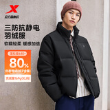 特步（XTEP）80%绒短款羽绒服男女款冬季新款保暖防风加厚外套男 正黑色-0115-80%绒 XL