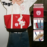 Tagi.《想象苹果》拼色设计大容量通勤秋冬复古帆布包托特斜挎包送女友 莓果【大号】