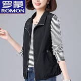 罗蒙（ROMON）带透气网中年妈m妈装春夏短款马甲女休闲洋气坎肩外穿背心马甲 黑色 XL 105-120斤