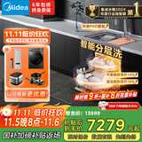 美的【XH06Pro】一体式集成水槽洗碗机 大容量洗碗机 大单槽洗菜盆 分层洗 瀑布水 国家补贴 晴空 FX90