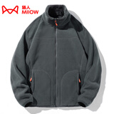 猫人（MiiOW）抓绒衣女男摇粒绒外套秋冬新款毛衫户外保暖珊瑚绒卫衣加绒双面穿 KY1009A深灰-男 L