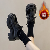 铂呐苓英伦风厚底小皮鞋女加绒保暖秋冬日系jk制服单鞋乐福鞋黑色工作鞋 英伦风单鞋【亮面】 38