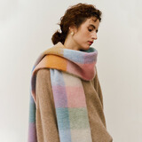 万物生彩虹糖粉色围巾女冬季彩虹格子韩系氛围感秋冬亲肤披肩两用