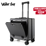 Walker Shop行李箱拉杆箱男女登机箱小型密码铝框大容量旅行箱小型可登机 深灰色 16英寸 【横款登机箱】