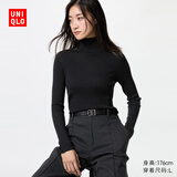 优衣库女装精纺美利奴羊毛罗纹两翻领针织衫/长袖毛衣新款478337 09 黑色 M /160/84A