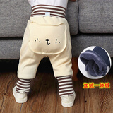 栀洁宝宝裤子秋冬外穿1岁婴儿加绒屁屁裤冬装男小童加厚PP裤保暖棉裤 米色一体绒 90 cm