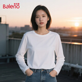 班尼路（Baleno） 白色内搭长袖t恤女2025秋冬纯棉宽松大码休闲基础款打底衫女上衣
