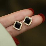 伊黛儿高级感耳钉2026年新款潮简约冷淡风法式网红气质耳环耳饰女礼物 黑色优雅耳钉E1058