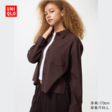 优衣库女装法兰绒箱型衬衫/长袖衬衣480832 38 深褐色 M /160/84A