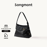 Songmont【李娜同款】山下有松循迹系列hobo包植鞣牛皮斜挎软包 烟墨黑 小号 预售8天