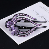 言象鸭嘴夹发夹女头饰大号盘发韩版仿钻优雅发夹盘头发夹发卡子三齿夹 桃心款-紫罗兰