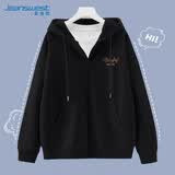 真维斯（Jeanswest）通勤风开衫卫衣外套女春秋2026新款冬季加绒加厚羊羔绒连帽上衣服