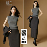 晚白【专享】莱赛尔天丝棉拼接打底针织衫内搭可单穿木耳边上衣 灰色 S