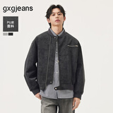 gxgjeans男装 PU皮时尚休闲宽松棒球领飞行员夹克外套25秋新品 黑灰 L (175)