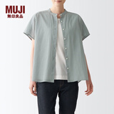 无印良品 MUJI 女式 水洗棉强捻 法国袖罩衫 BCA31C2S 短袖休闲百搭衬衫 浅绿色 XS-S