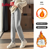 班尼路（Baleno）奥粒绒束脚运动裤女2025秋冬季新款加绒保暖长裤高腰宽松休闲卫裤