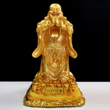 弥勒佛摆件笑口常开沙金纳福客厅家居风水摆设创意家居摆件摆件 鎏金金色 长宽 高：27*23*46cm