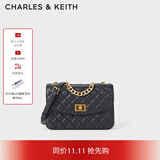 CHARLES&KEITH菱格链条单肩包斜挎包婚包包女包生日礼物CK2-70701062-1 Black黑色 S